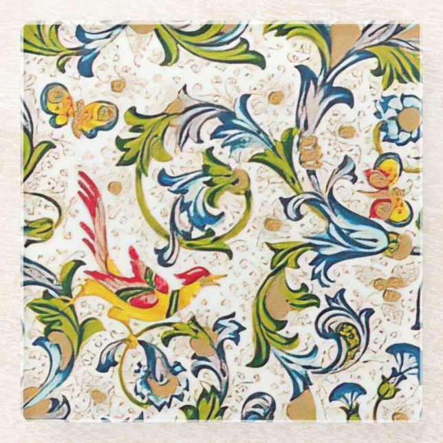 Italian Florentine Flourishes Pattern Glass Coaster (Front)