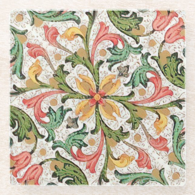 Italian Florentine Flourishes Pattern Glass Coaster (Front)