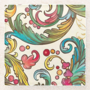 Italian Florentine Flourishes Pattern Glass Coaster