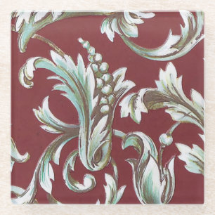 Italian Florentine Flourishes Pattern Glass Coaster