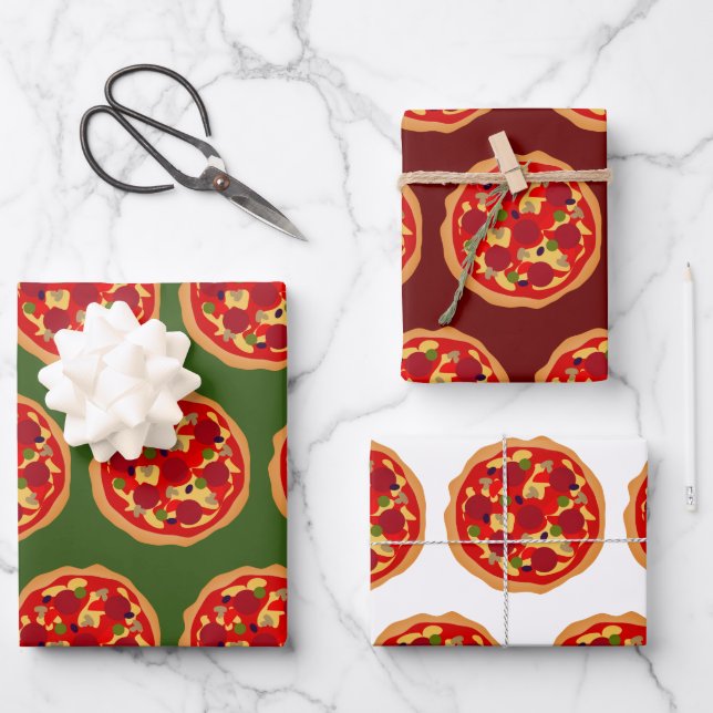 Italian food funny pepperoni pizza pattern wrapping paper sheet (Front)