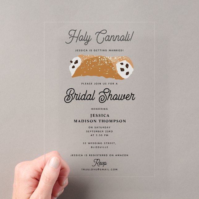 Italian Food Holy Cannoli Bridal Shower Wedding Acrylic Invitations (Insitu (Handheld))