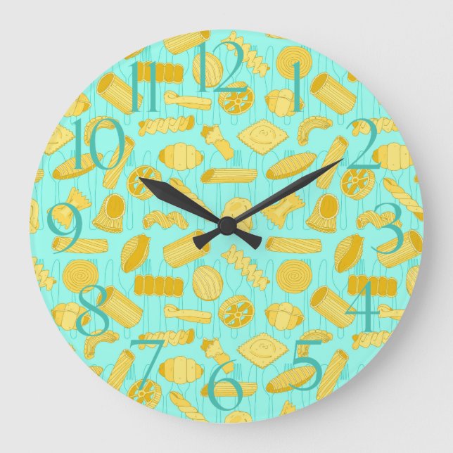 Italian Food Lover Pizza Restaurant Pasta Shapes Large Clock (Front)