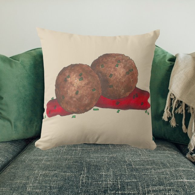 Italian Food Meatballs Marinara Sauce Cooking Throw Pillow (Meatballs marinara pillow)