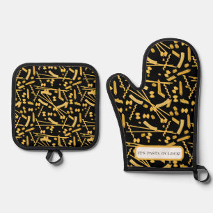 Italian food, pasta pattern oven mitt & pot holder set