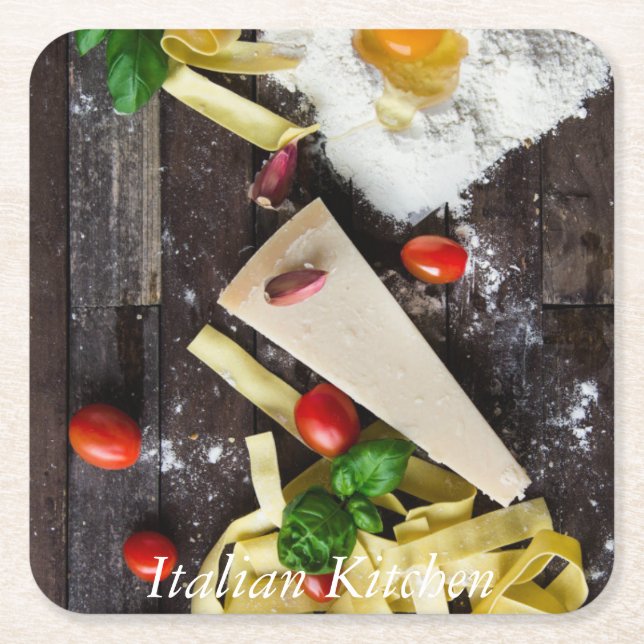 Italian Food Personalize Text Square Paper Coaster (Front)