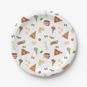 Italian Food Pizza Pasta Tiramisu Pattern Paper Plate