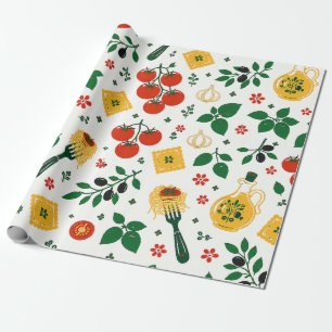 Italian Food, Tomatoes Pasta Garlic & Olive Oil Wrapping Paper