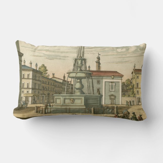 Italian Fountain in Town Square by Falda Lumbar Pillow (Front)