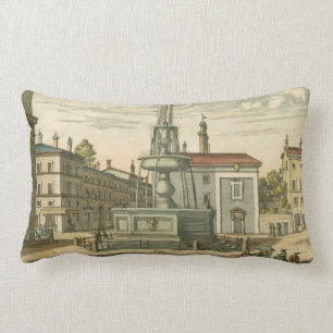 Italian Fountain in Town Square by Falda Lumbar Pillow