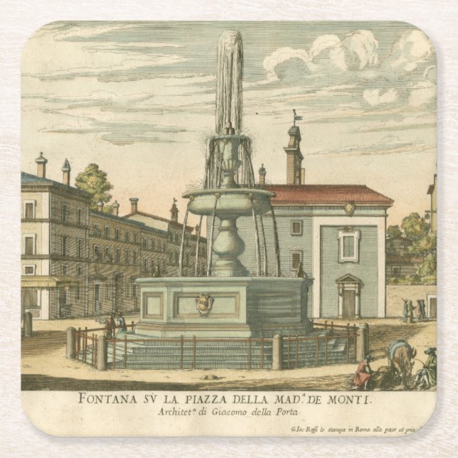 Italian Fountain in Town Square by Falda Paper Coaster (Front)