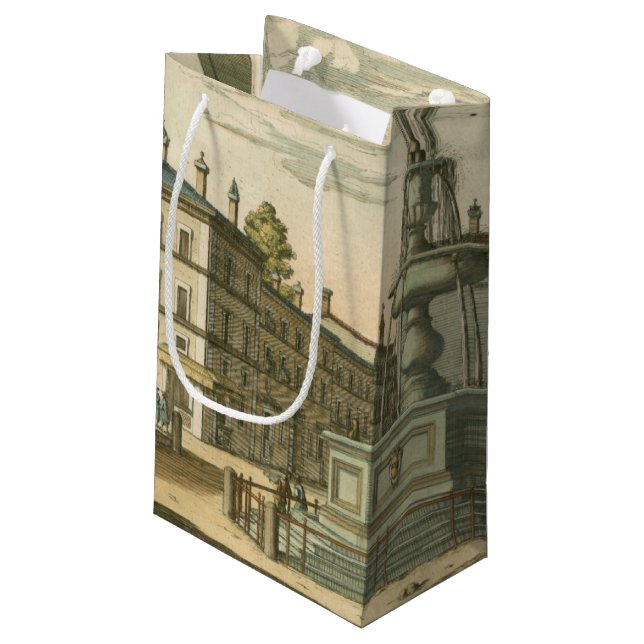 Italian Fountain in Town Square by Falda Small Gift Bag (Back Angled)
