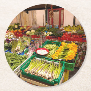 Italian Fruit and Veg Market stall in Pisa Round Paper Coaster