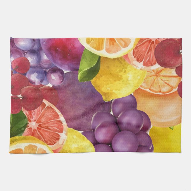 Italian Fruit Kitchen Print | Watercolor Citrus  Kitchen Towel (Horizontal)