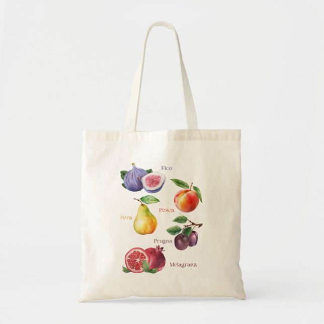Italian fruits tote bag Italian words tote bag  (Front)