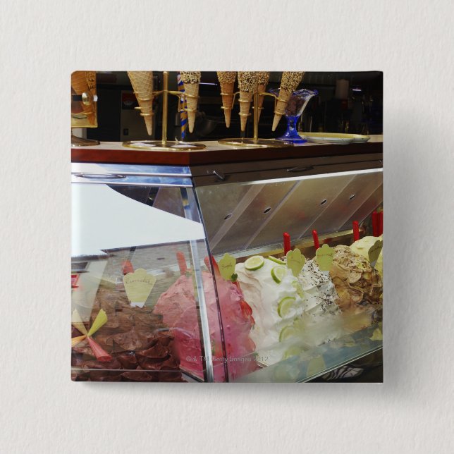 Italian gelato in display case 2 inch square button (Front)