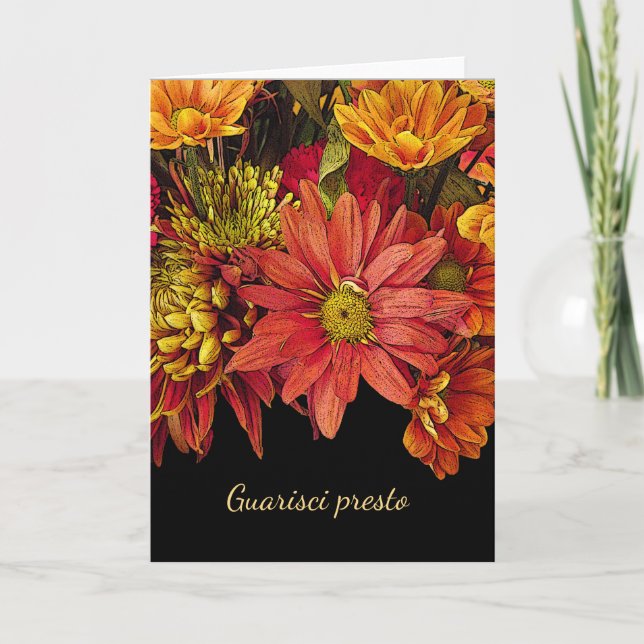 Italian Get Well Soon with Fall Flower Arrangement Card (Front)