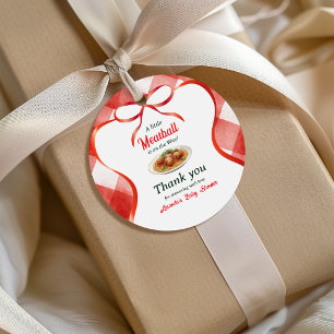 Italian Gingham Red Meatball Pasta Baby Shower Favour Tags