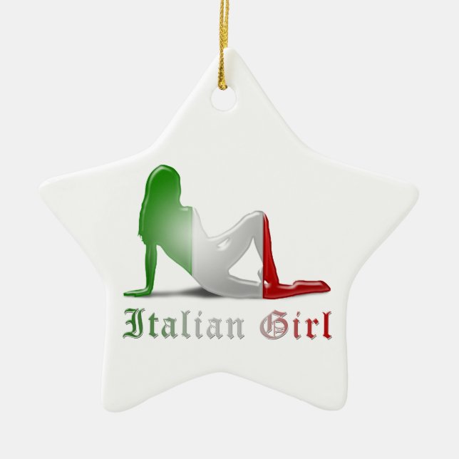 Italian Girl Silhouette Flag Ceramic Ornament (Front)