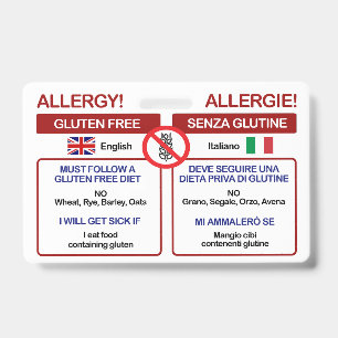 ITALIAN Gluten Free Travel Card   Allergy Badge