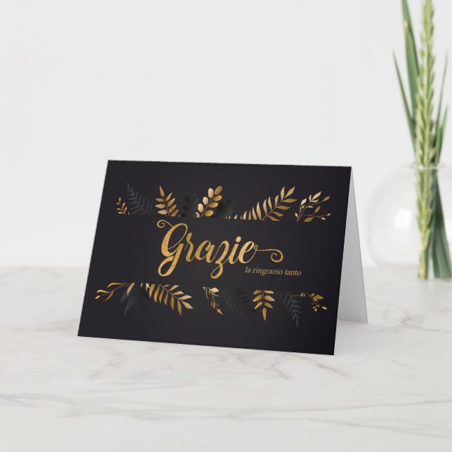 ITALIAN Grazie Botanical Charcoal Grey Thank You Card (Front)