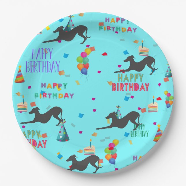 Italian Greyhound Birthday Party Paper Plate (Front)