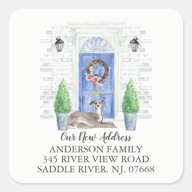 Italian Greyhound Blue Door New Address Label (Front)