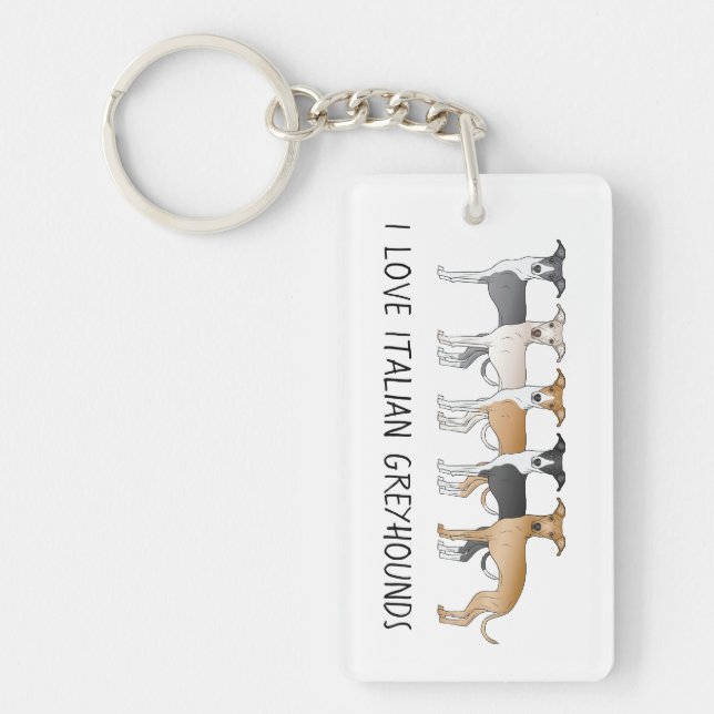 Italian Greyhound Cartoon Dogs With Custom Text Keychain (Front)