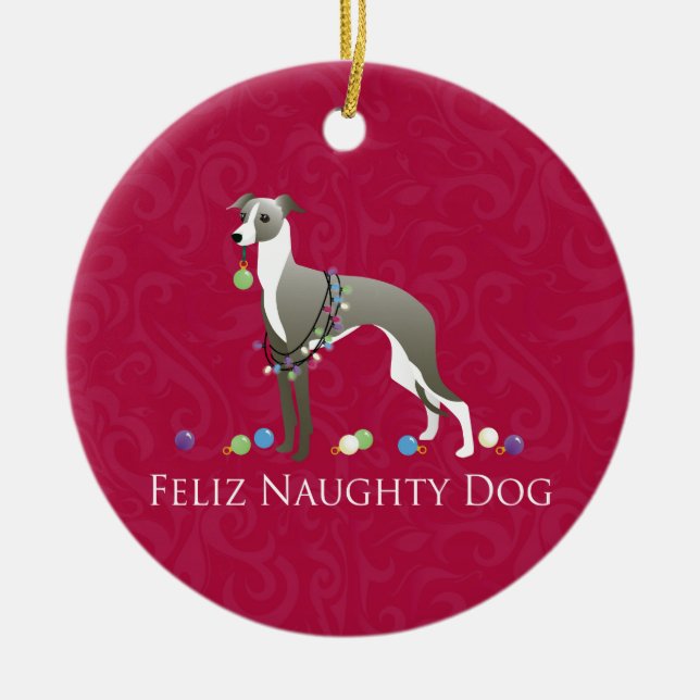 Italian Greyhound Christmas Design Ceramic Ornament (Front)