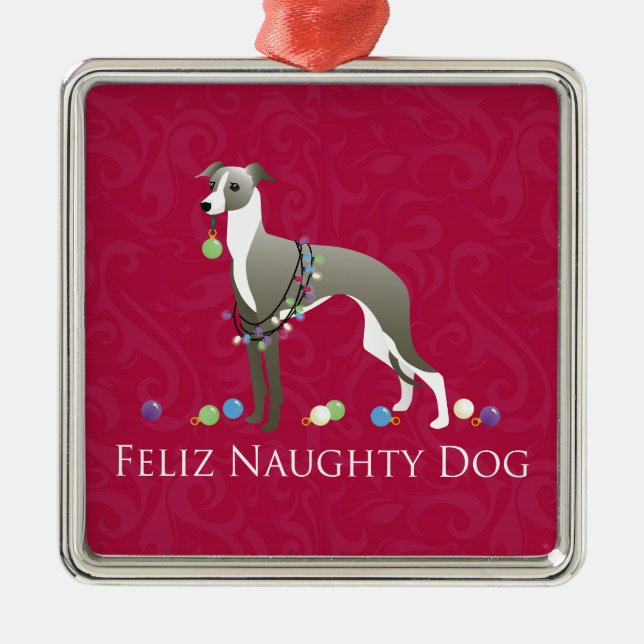 Italian Greyhound Christmas Design Metal Ornament (Front)