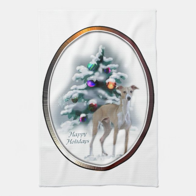 Italian Greyhound Christmas Kitchen Towel (Vertical)