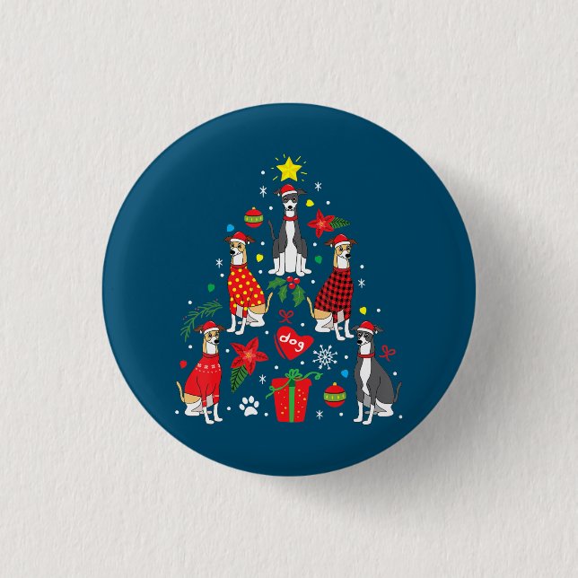 Italian Greyhound Christmas Ornament Tree Dog Mom 1 Inch Round Button (Front)