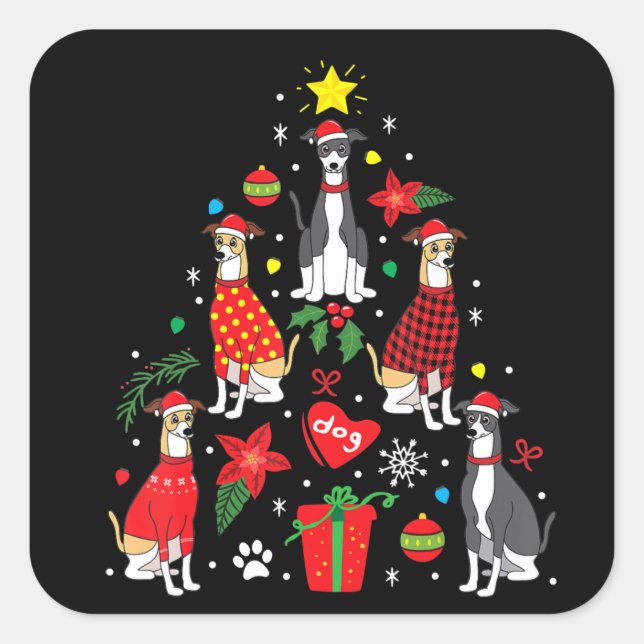 Italian Greyhound Christmas Ornament Tree Dog Mom Square Sticker (Front)