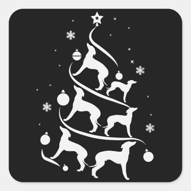 italian greyhound  christmas tree dog lover square sticker (Front)