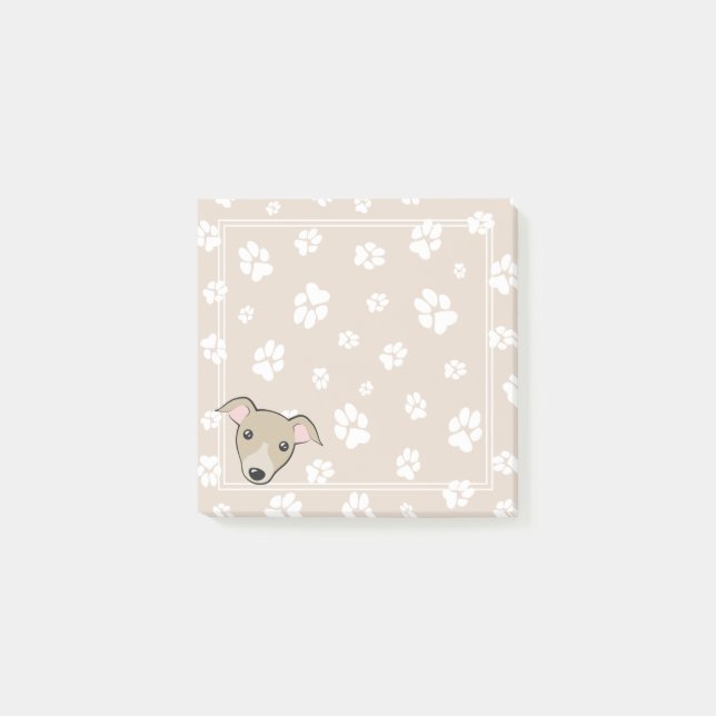 Italian Greyhound Cute cartoon Paw prints Beige Post-it Notes (Front)