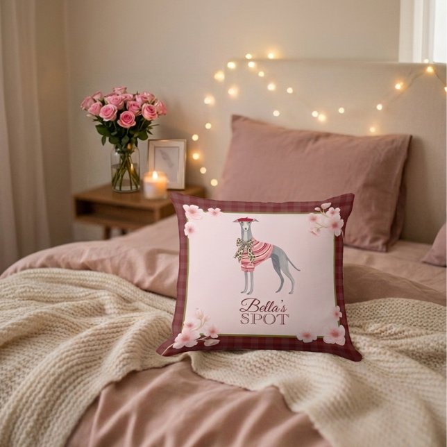 Italian Greyhound Cute Dog Checkered Cherry Apron Throw Pillow (Creator Uploaded)