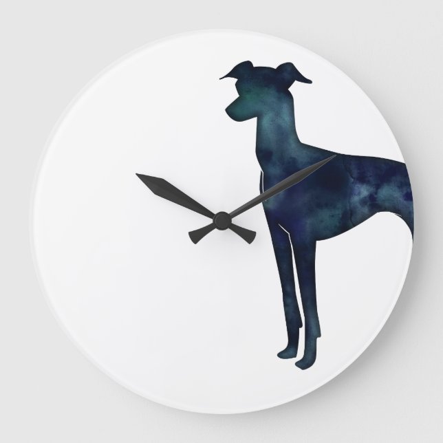 Italian Greyhound Dog Black Watercolor Silhouette Large Clock (Front)