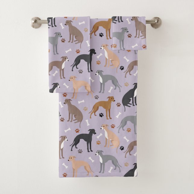 Italian Greyhound Dog Bones and Paws Bath Towel Set (Insitu)