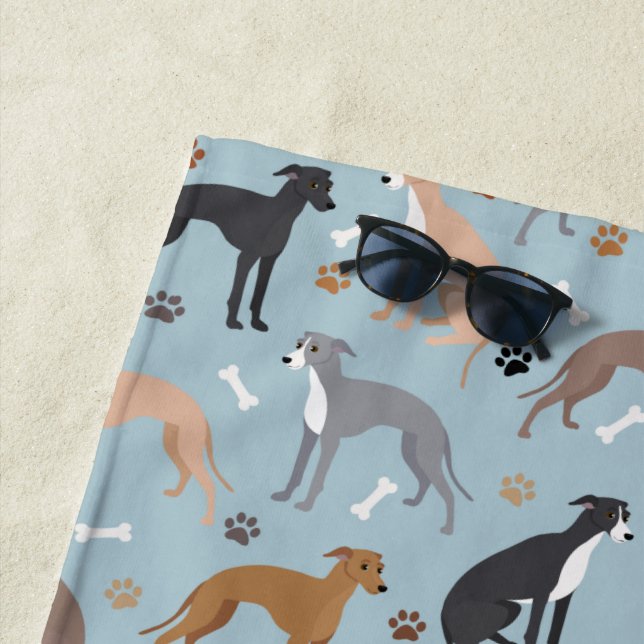 Italian Greyhound Dog Bones and Paws Beach Towel (In Situ)