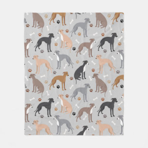 Italian Greyhound Dog Bones and Paws Fleece Blanke Blanket