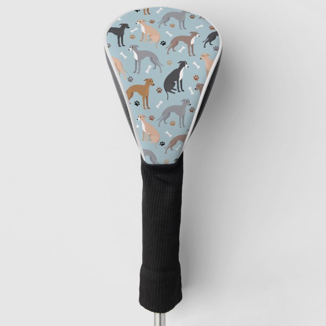 Italian Greyhound Dog Bones and Paws Golf Head Cover (Front)