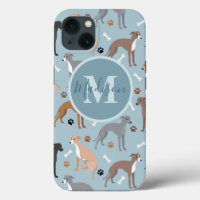 Italian Greyhound Dog Bones and Paws Name Monogram