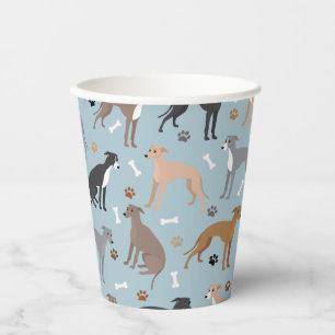 Italian Greyhound Dog Bones and Paws Paper Cups