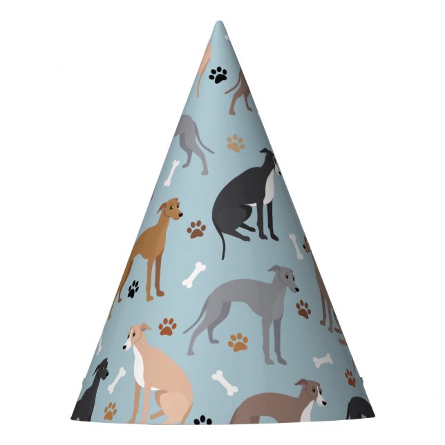 Italian Greyhound Dog Bones and Paws Party Hat (Front)
