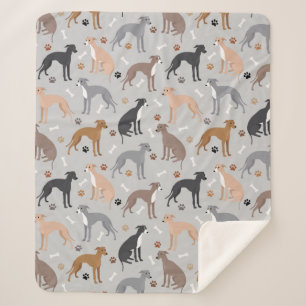 Italian Greyhound Dog Bones and Paws Sherpa Blanke Sherpa Blanket