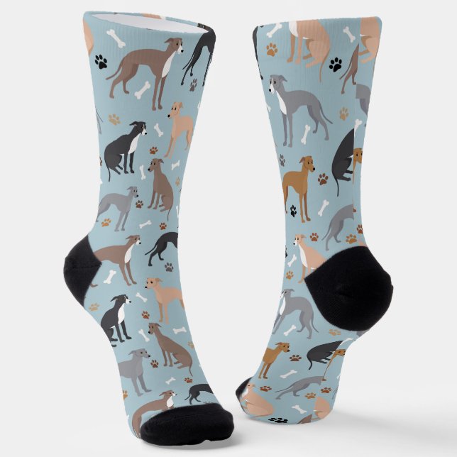 Italian Greyhound Dog Bones and Paws Socks (Angled)