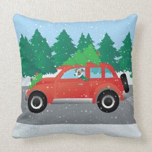 Italian Greyhound Dog Driving Car - Christmas Tree Throw Pillow