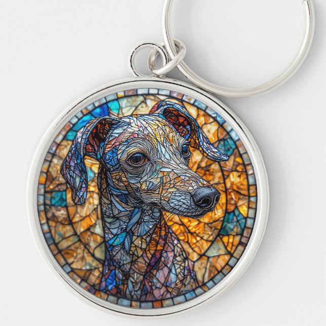 Italian Greyhound dog stained glass art Keychain (Front)