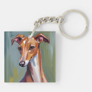Italian Greyhound   Dog Watercolor Painting Keychain