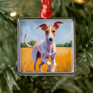 Italian Greyhound   Dog Watercolor Painting Metal Ornament